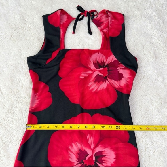 VTG 90s Y2K Younique Woman Black Red Floral Tie-Back Maxi Dress SMALL Romantic - Picture 4 of 8